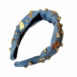Blue Embellished Headband with Gold Accents